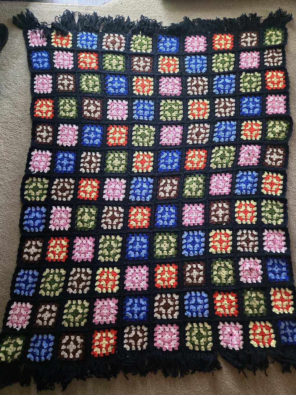 Handmade Multicolor Granny Square Crochet Throw Blanket